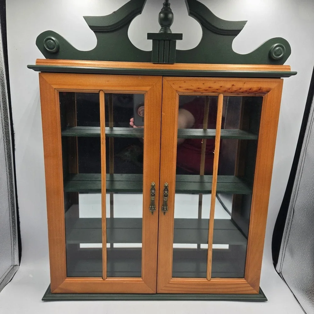 Vtg Hanging Wall Cabinet Shelf Glass Doors Mirror Back 4 Shelves Cottagecore